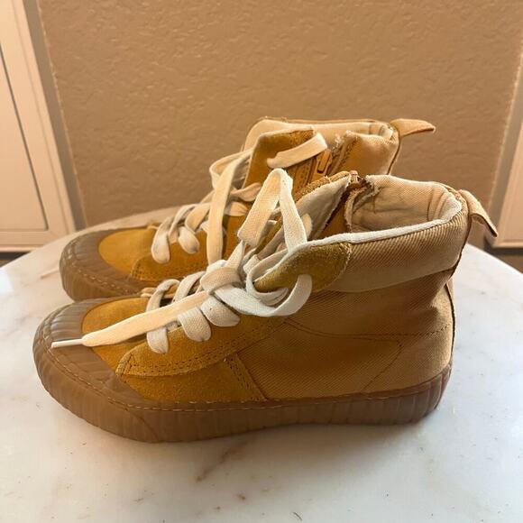 Zara Boy’s High Top Sneaker Zip Mustard Yellow Canvas 32 EUR 1 US - Picture 3 of 5